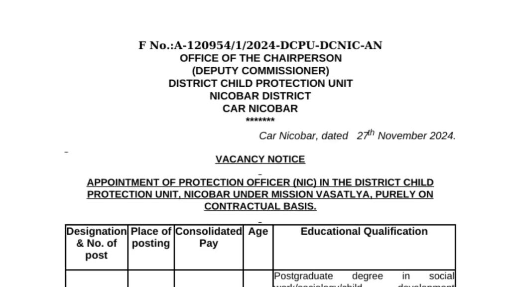 Dream Job Alert: Protection Officer Vacancy with ₹27,804 Salary in Nicobar District 2 Selection Process of Protection Officer Vacancy